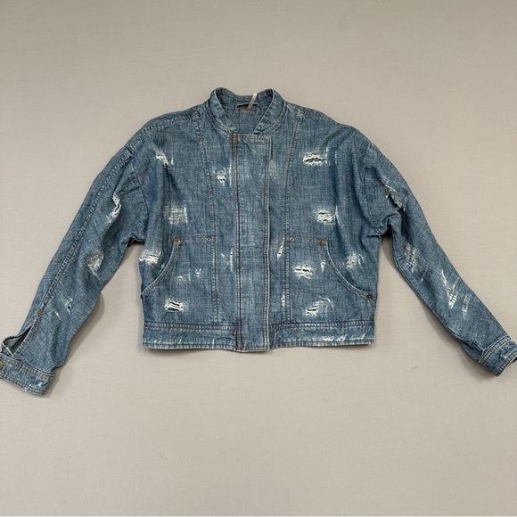 Free People Blue Cropped Jean Jacket - Picture 3 of 12